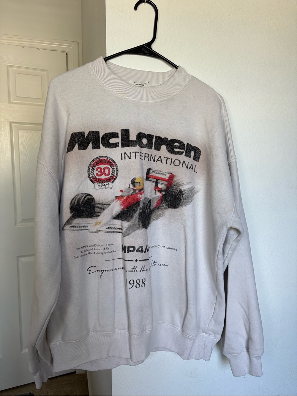 Abercrombie and Fitch McLaren White Oversized Crewneck Sweatshirt